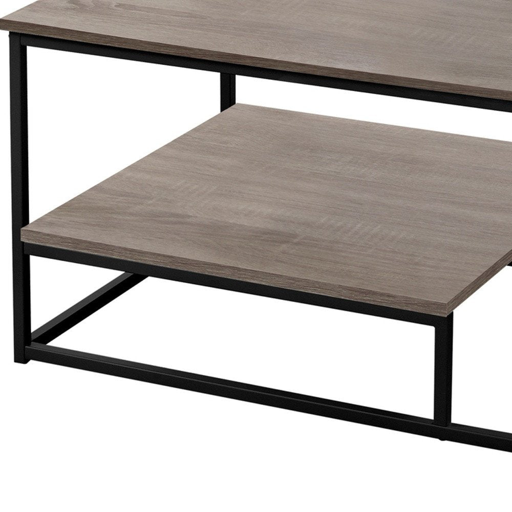 Set of Three 42" Taupe And Black Metal Coffee Table With Shelf