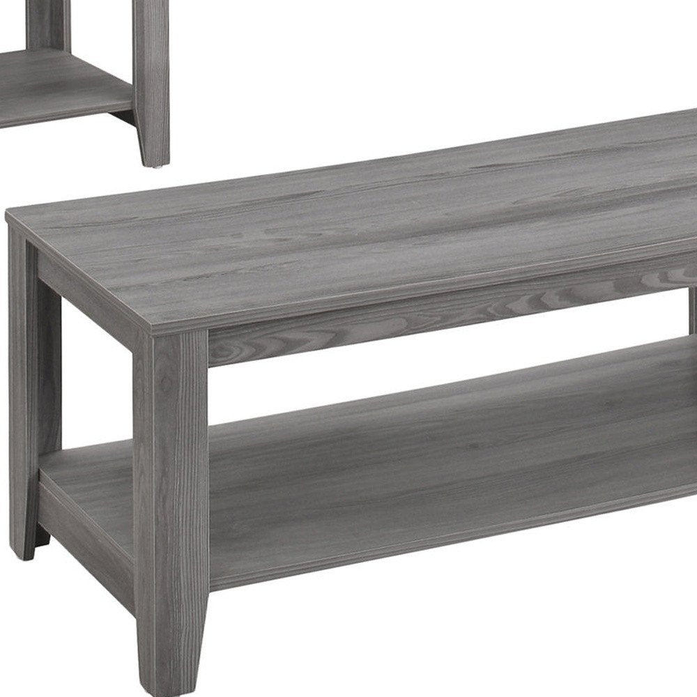 Set of Three 42" Gray Coffee Table With Shelf