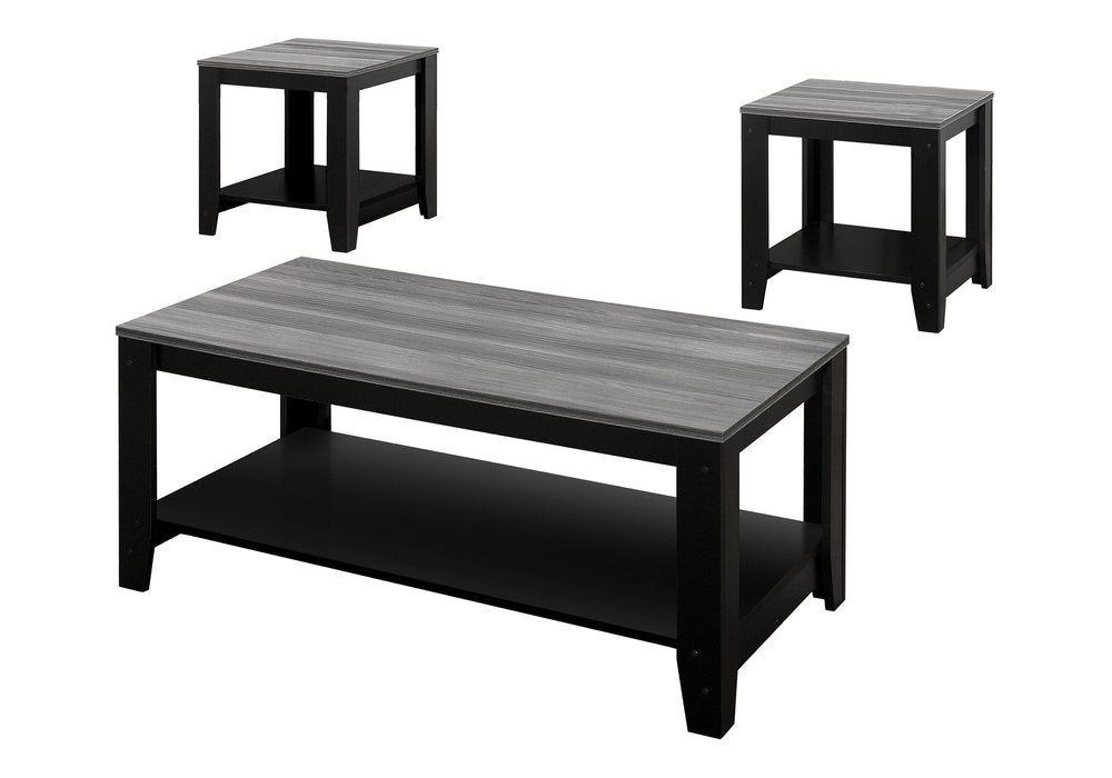 Set of Three 42" Gray And Black Coffee Table With Shelf