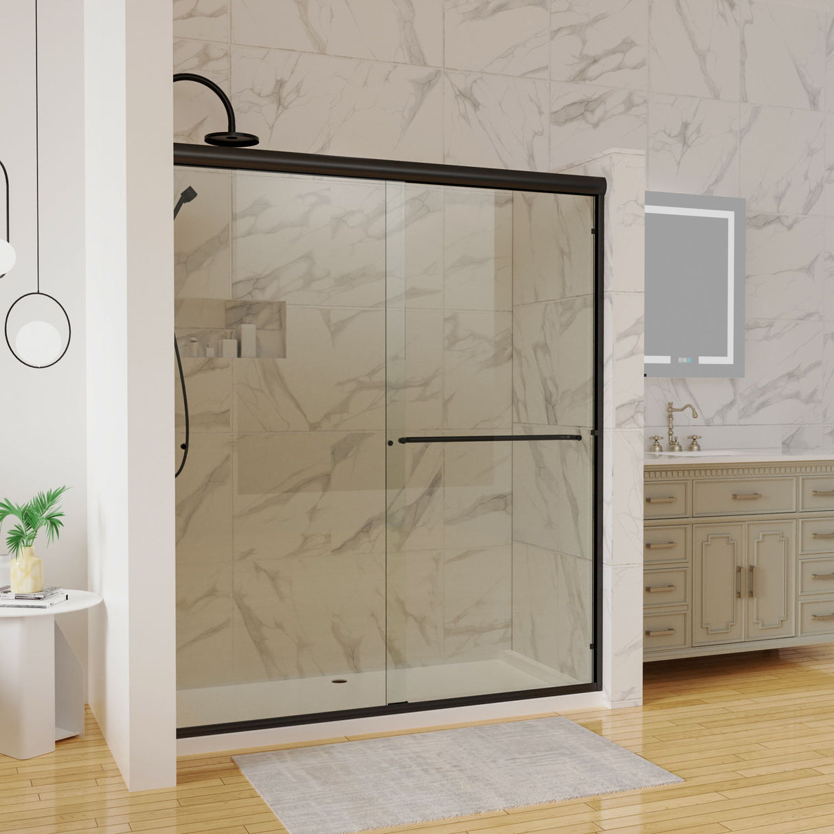Traditional Sliding Shower Door With Clear Glass - Matte Black by Couch.com