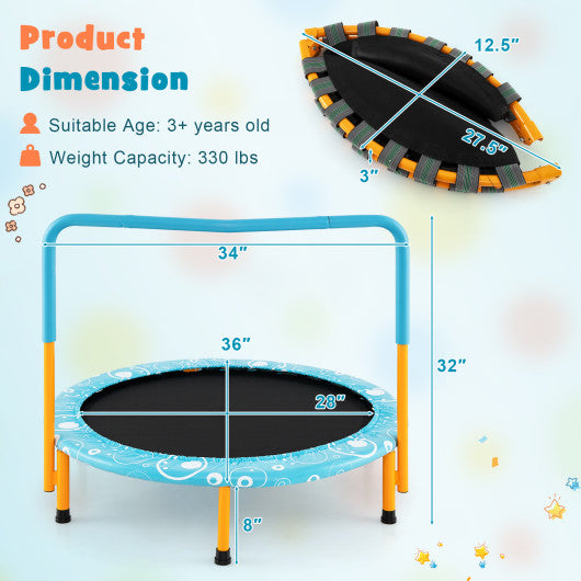 36 Inch Kids Trampoline Mini Rebounder with Full Covered Handrail-Orange