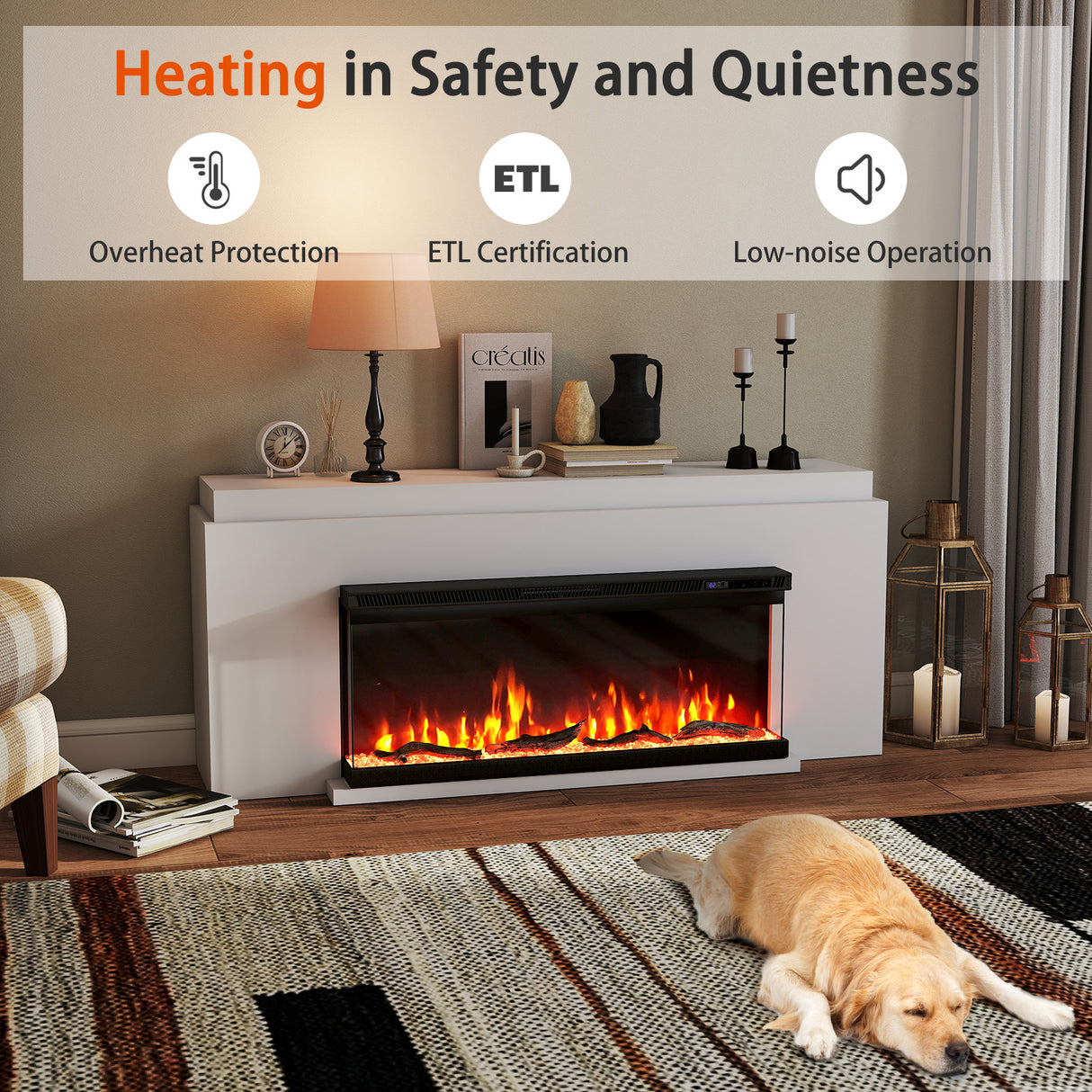 36/40/50/60 Inch Wide 3-Sided Electric Fireplace Insert with Remote Control and 12 Flame Colors-40 inches