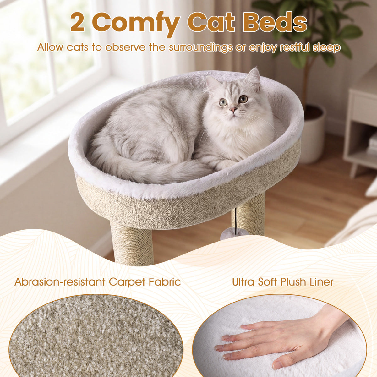 36" Carpeted Cat Tree with Plush Perches Scratching Posts and Dangling Ball
