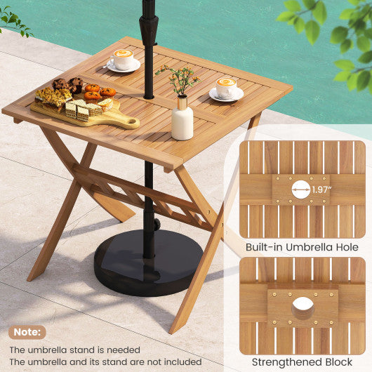 Round Outdoor Acacia Wood Side Table with Slatted Tabletop