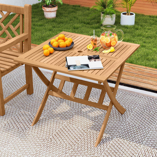 36-Inch Acacia Wood Folding Patio Dining Table with Umbrella Hole for 4 People