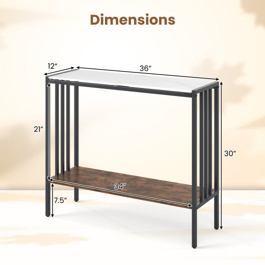 36 Inch Console Table 2-Tier Industrial Foyer Table with Sintered Stone Tabletop