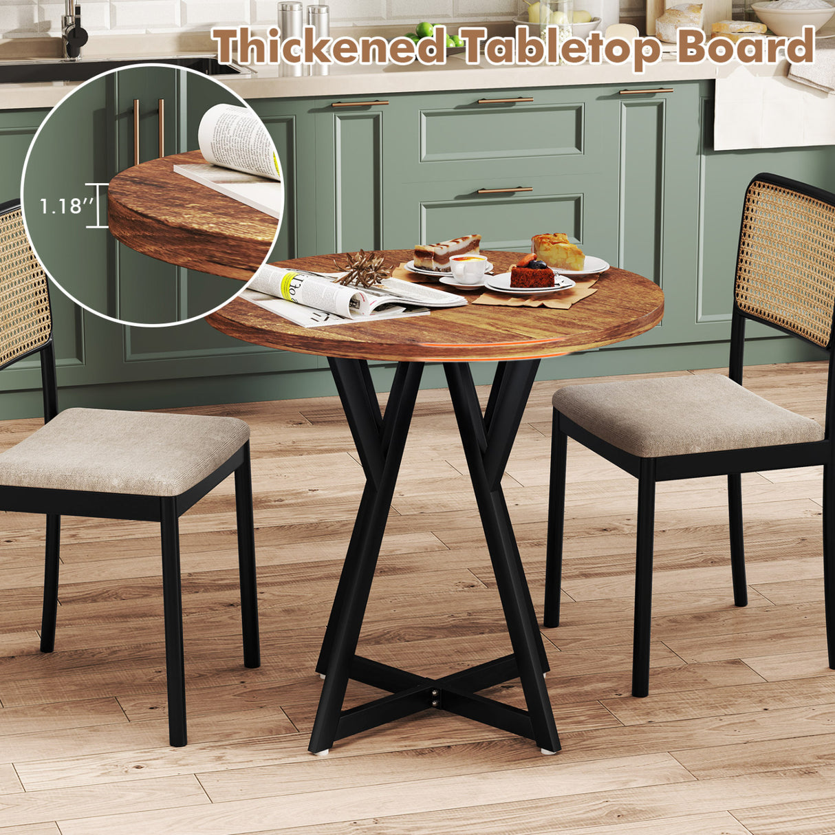 36 Inch Round Dining Table with Metal Pedestal Base-Rustic Brown