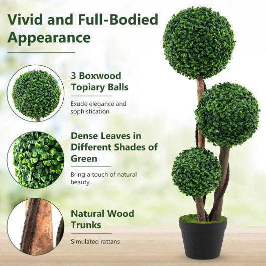 36 Inch Tall Artificial Boxwood Topiary Tree in Pot