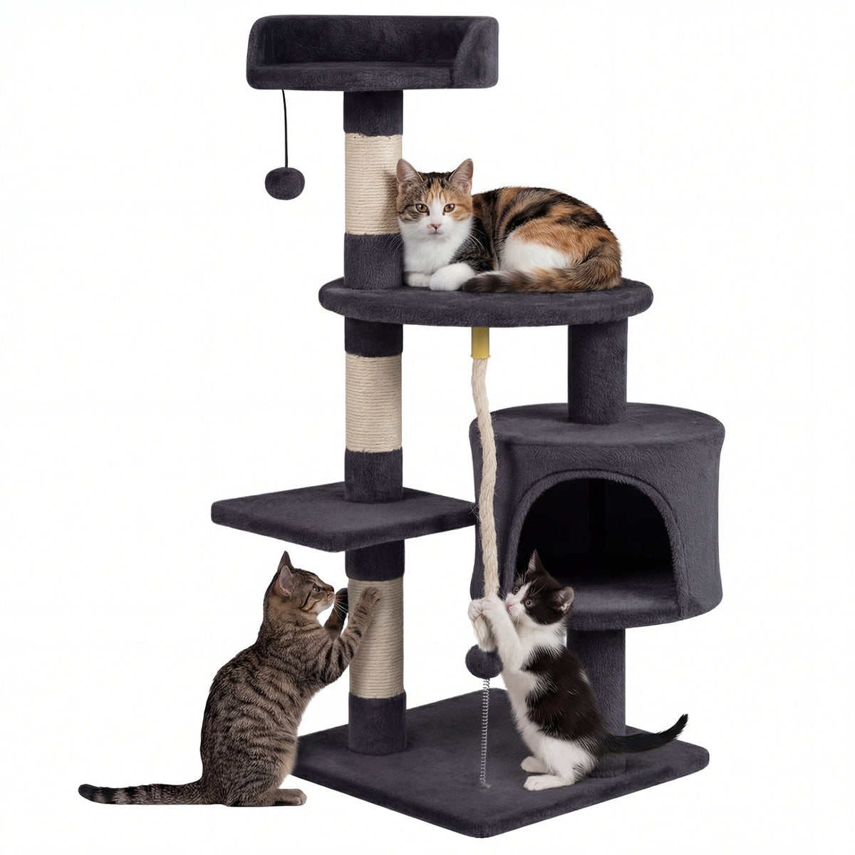 36 Inch Tall Kitten Tower with Condo and Plush Perch-Dark Gray