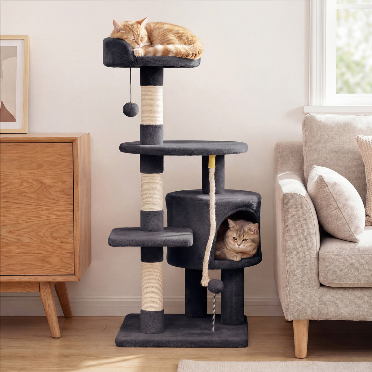 36 Inch Tall Kitten Tower with Condo and Plush Perch-Dark Gray