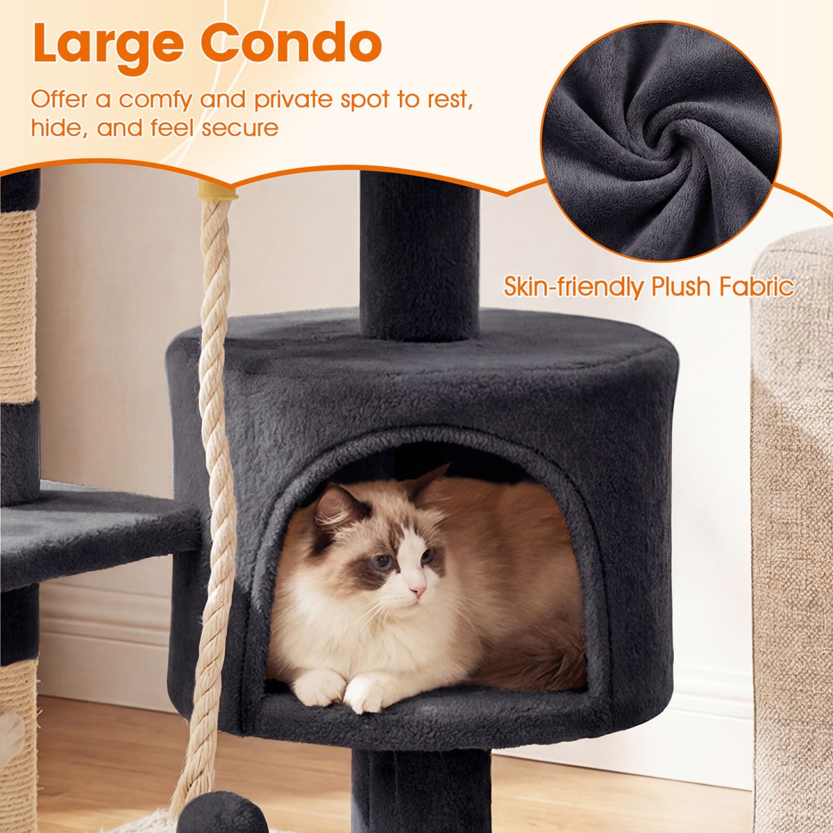 36 Inch Tall Kitten Tower with Condo and Plush Perch-Dark Gray
