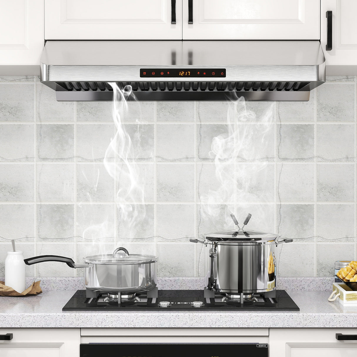 36 Inch Under Cabinet Range Hood 900 CFM Kitchen Stove Vent with Oil Collector-Silver