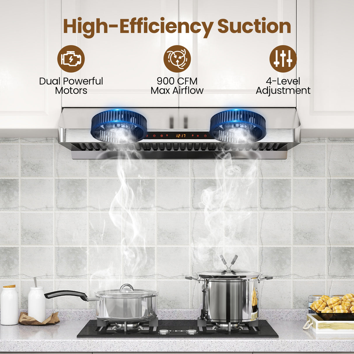 36 Inch Under Cabinet Range Hood 900 CFM Kitchen Stove Vent with Oil Collector-Silver