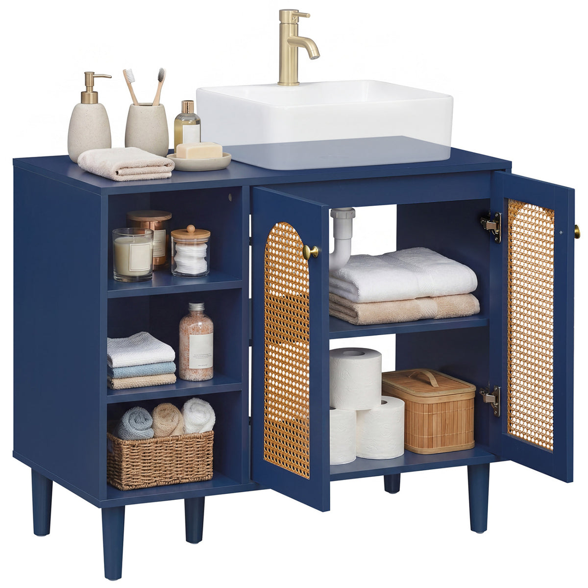 36 Inch Under Sink Cabinet Boho for Vessel Sinks and Single-Handle Faucets-Navy