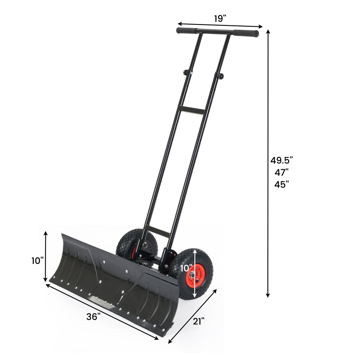 36 Inches Snow Shovel with Wheels and Adjustable Angle-Black