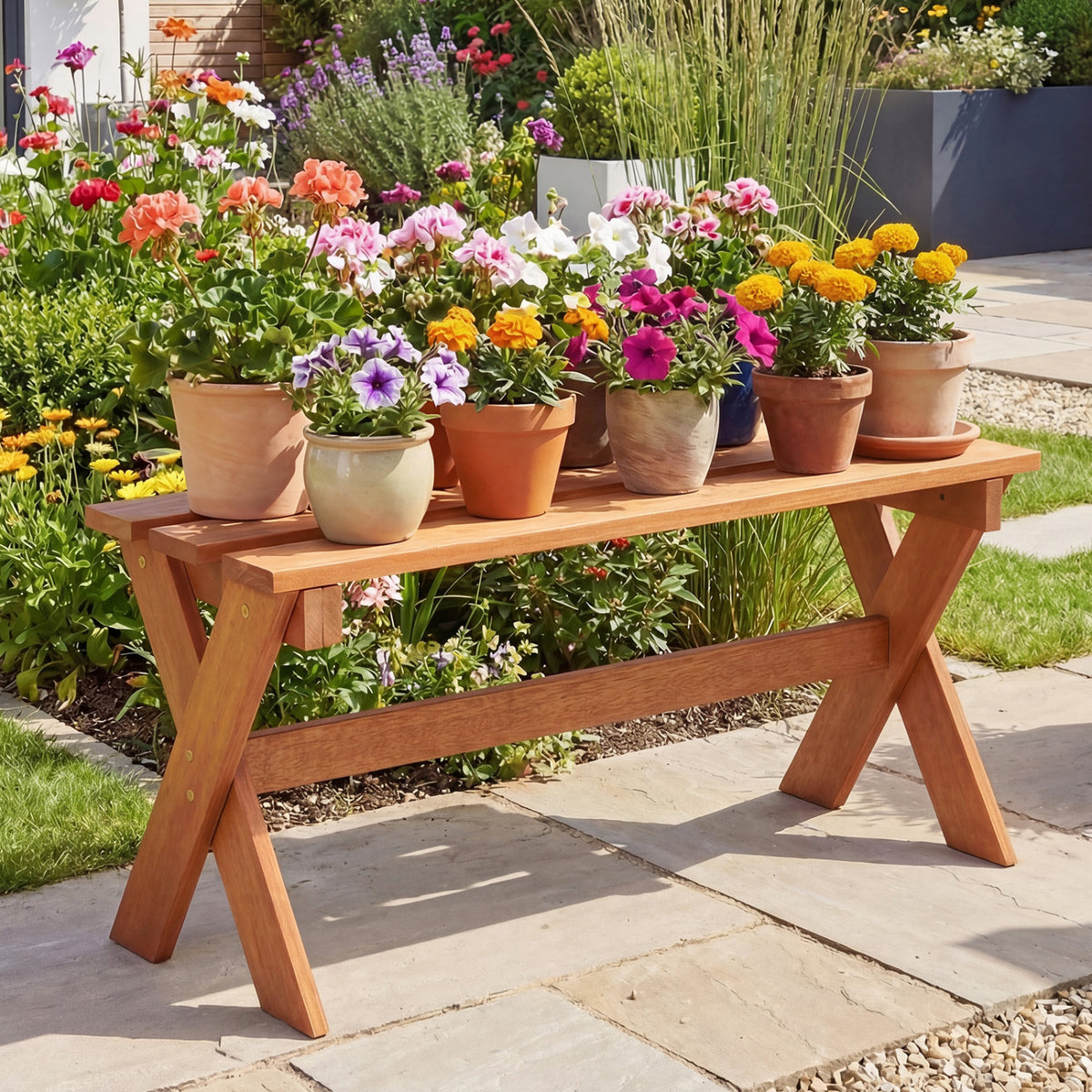 36" Outdoor Solid Wood Bench Set of 2 Backless Patio Dining Bench with Teak Oil Finish
