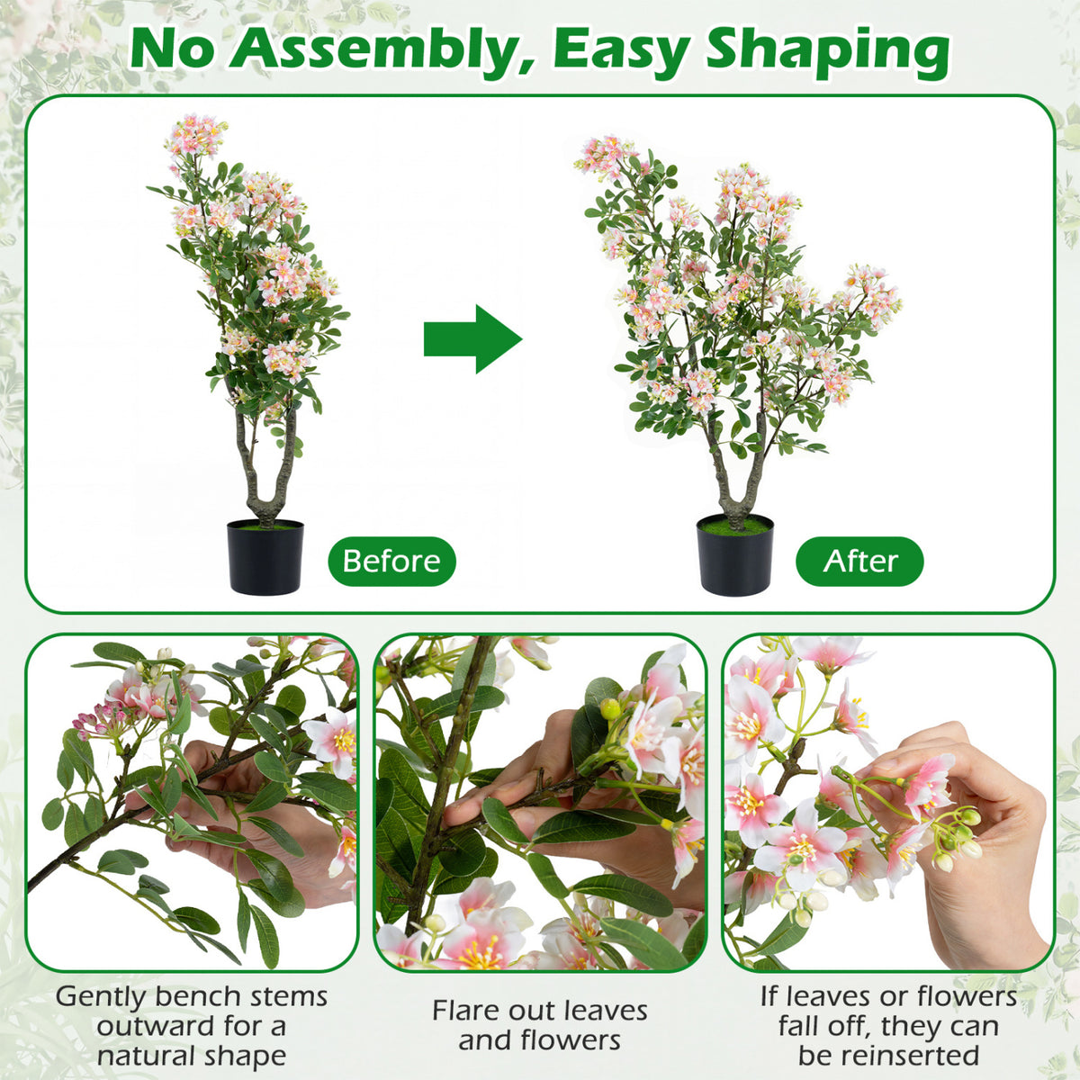 36" Set of 2 Artificial Impatiens Tree with Mini Fruits and Silk Flowers-Pink