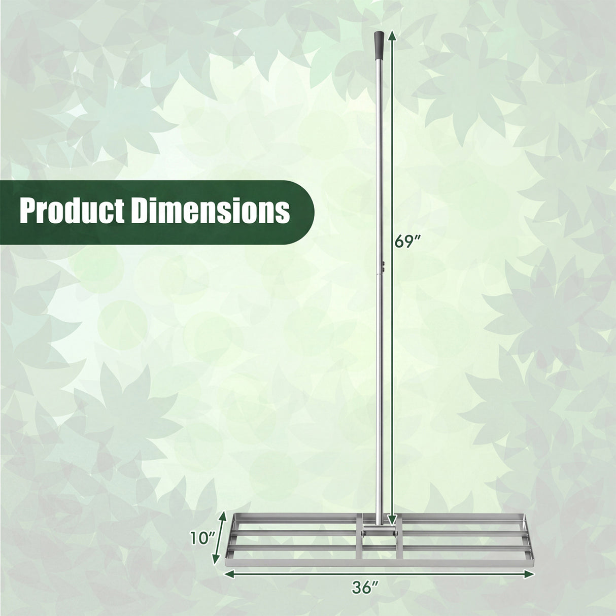 36 x 10 Inch Lawn Leveling Rake with Ergonomic Handle-Silver