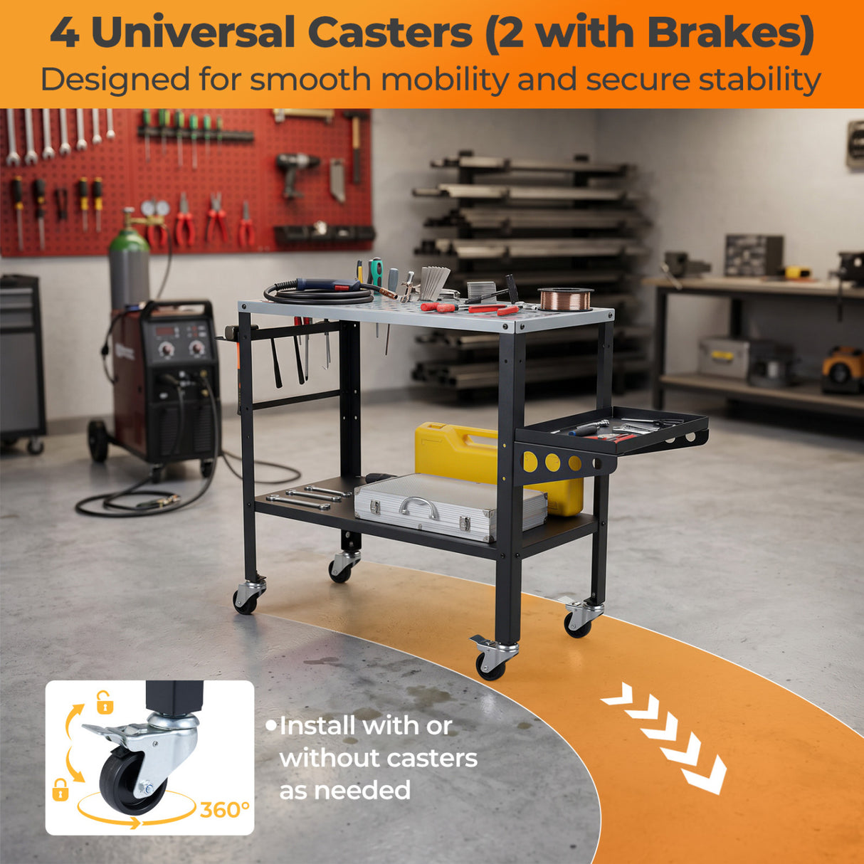 Welding Table 36x18" with Lockable Wheels and 144 Fixture Holes and Tool Slots