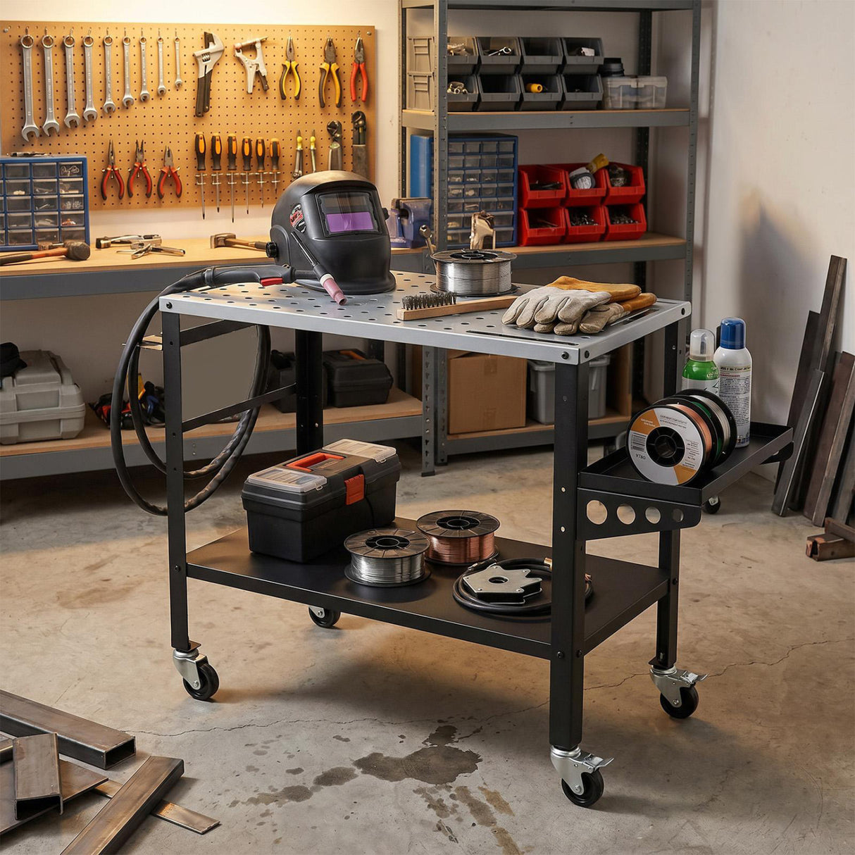 Welding Table 36x18" with Lockable Wheels and 144 Fixture Holes and Tool Slots