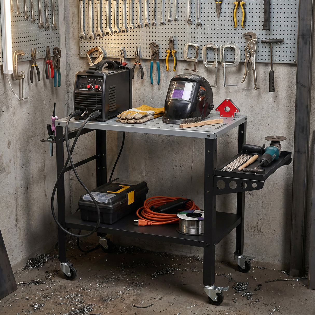 Welding Table 36x18" with Lockable Wheels and 144 Fixture Holes and Tool Slots