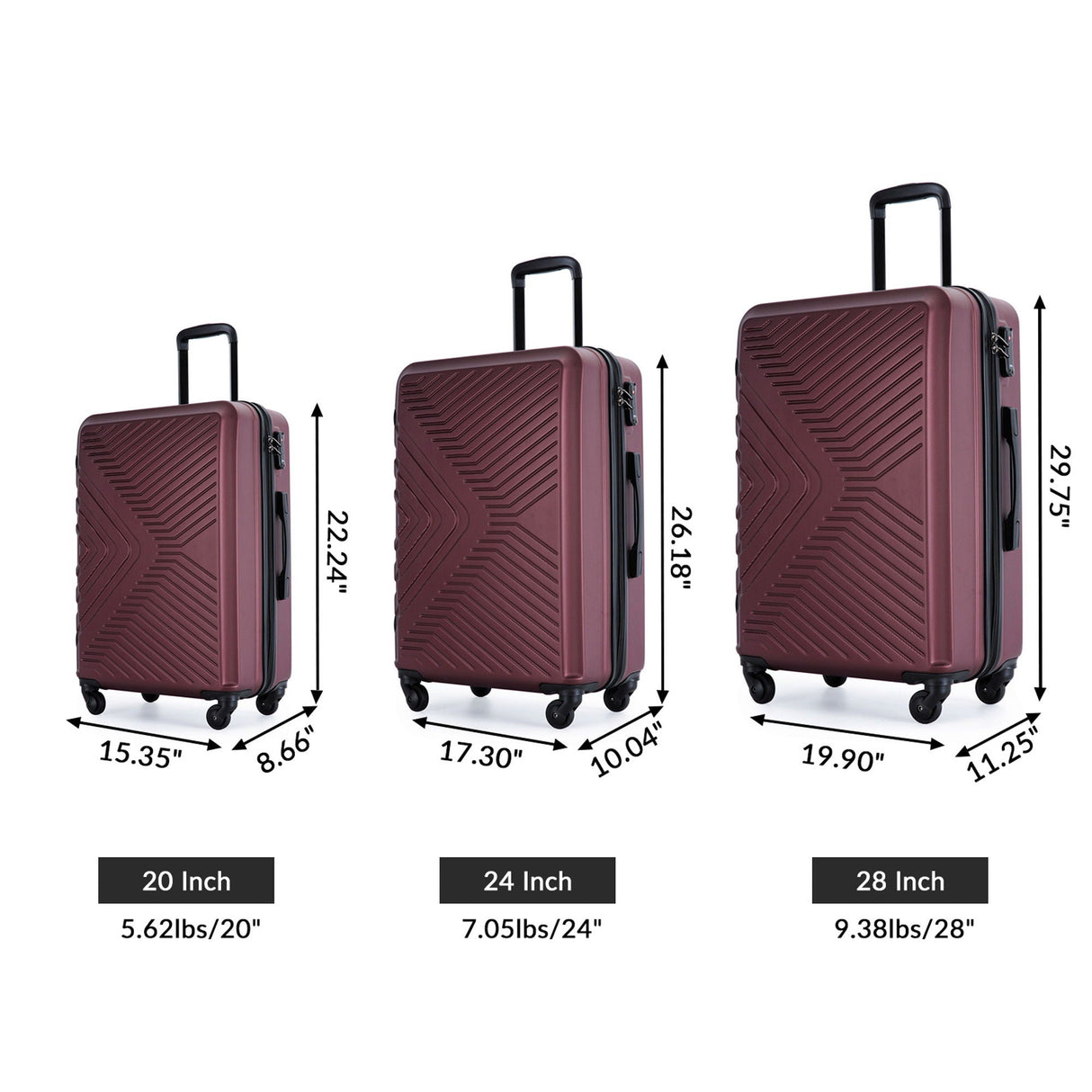 3 Piece Luggage Sets Lightweight Suitcase With Two Hooks, Spinner Wheels, Tsa Lock, Durable Hard Shell by Couch.com