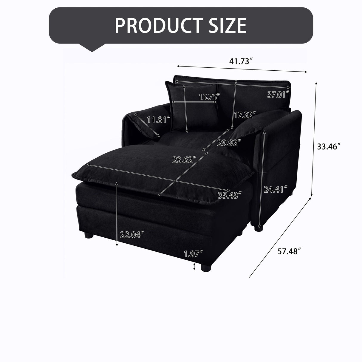 Oversized Chair With Movable Ottoman, Soft Upholstered Lounge Chair by Couch.com