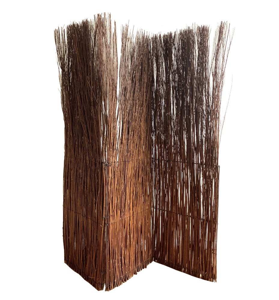 84" Brown Rattan Folding Three Panel Screen Room Divider