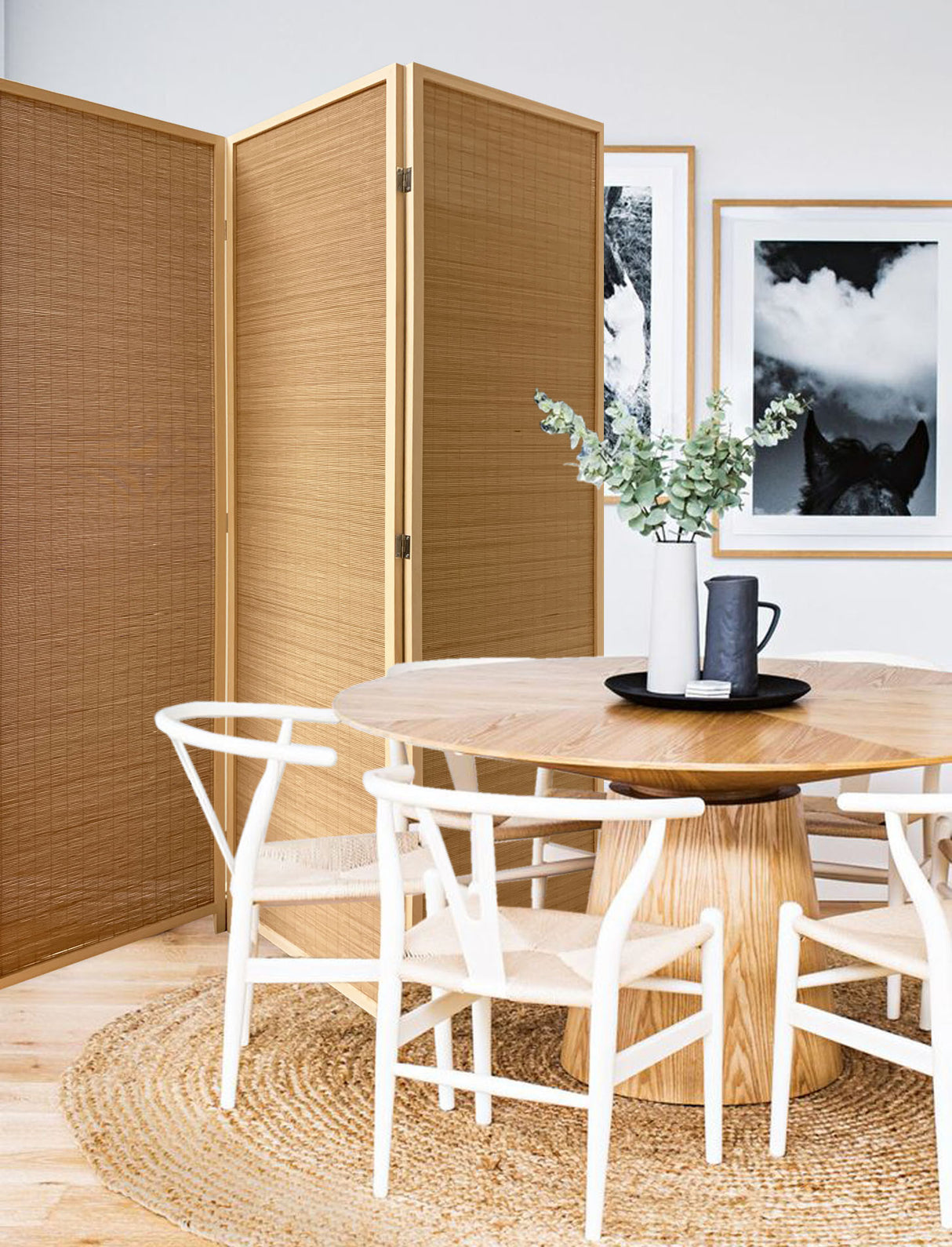 71" Brown Folding Three Panel Screen Room Divider