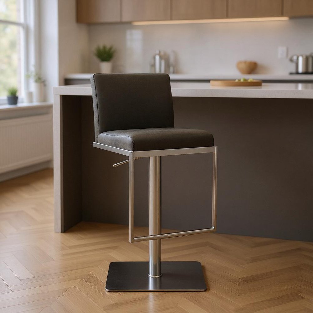 20 " Gray And Silver Stainless Steel Bar Chair