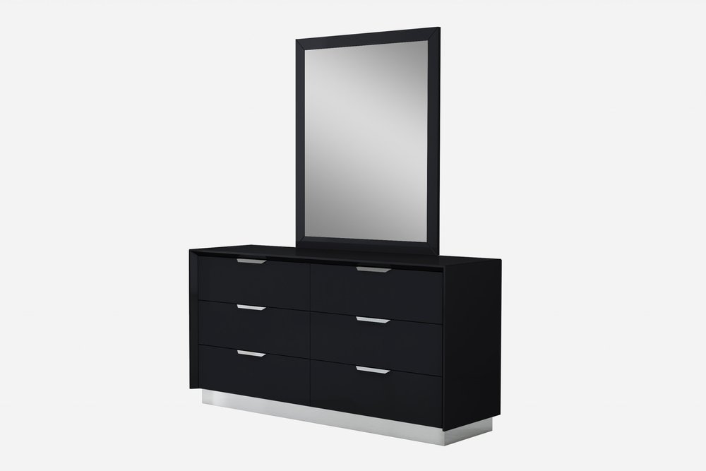 63" Black Solid Wood Six Drawer