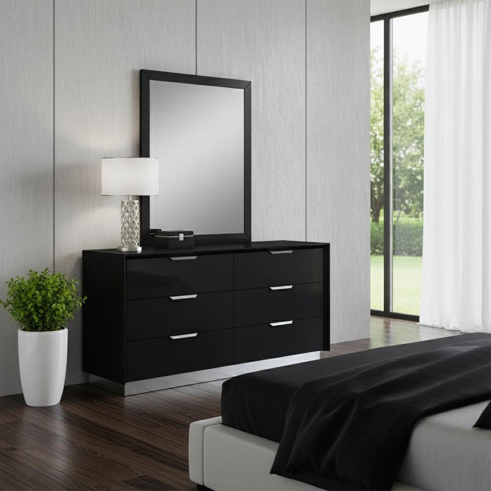 63" Black Solid Wood Six Drawer