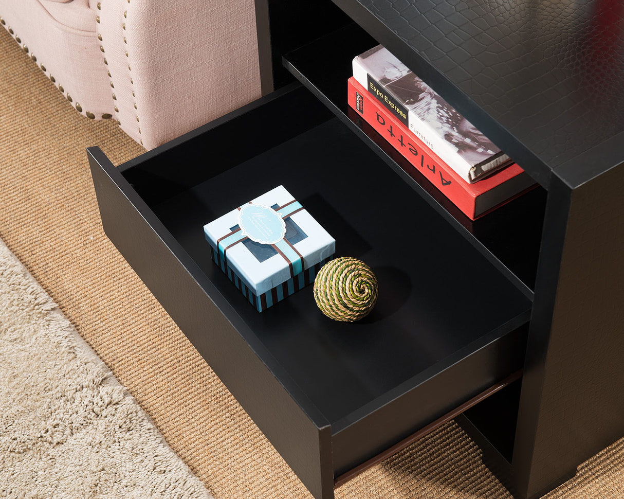 Accent Table, Sofa Side Table With Drawer And 2 Tier Shelves - Black by Couch.com