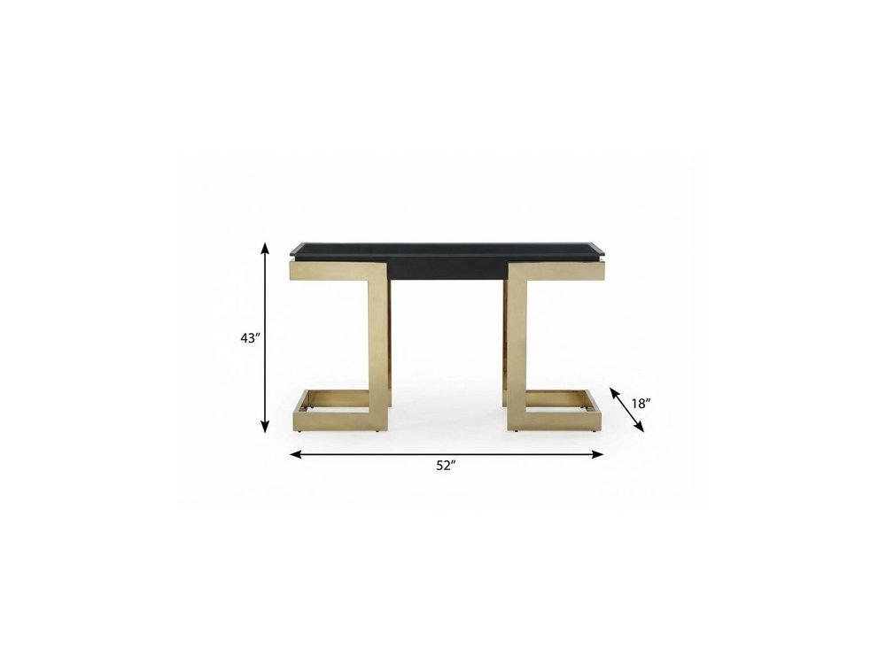 52" Black and Gold Glass Pedestal Console Table