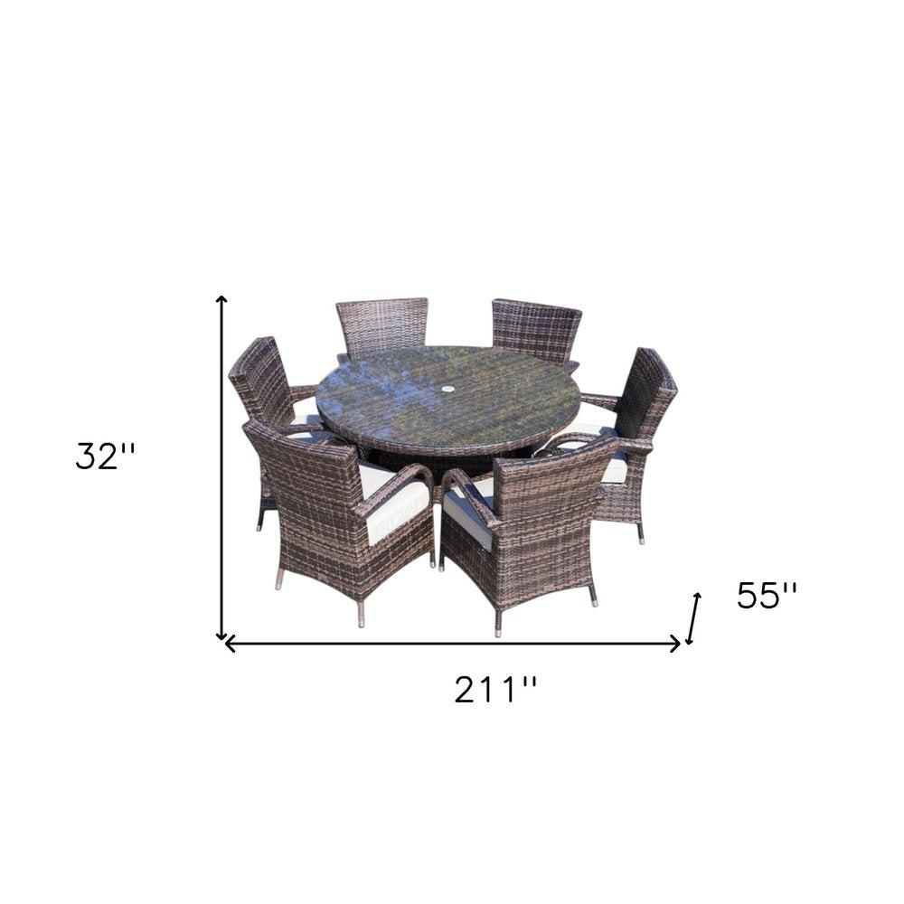 Seven Piece Clear and Gray Round Glass Dining Set