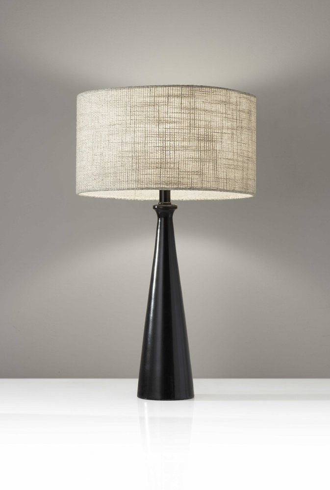 22" Silver Metal Table Lamp With Gray Drum Shade