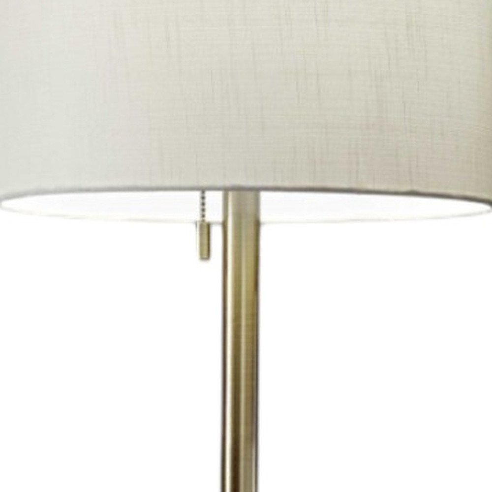 61" Brass Metal Floor Lamp With White Fabric Cylinder Shade