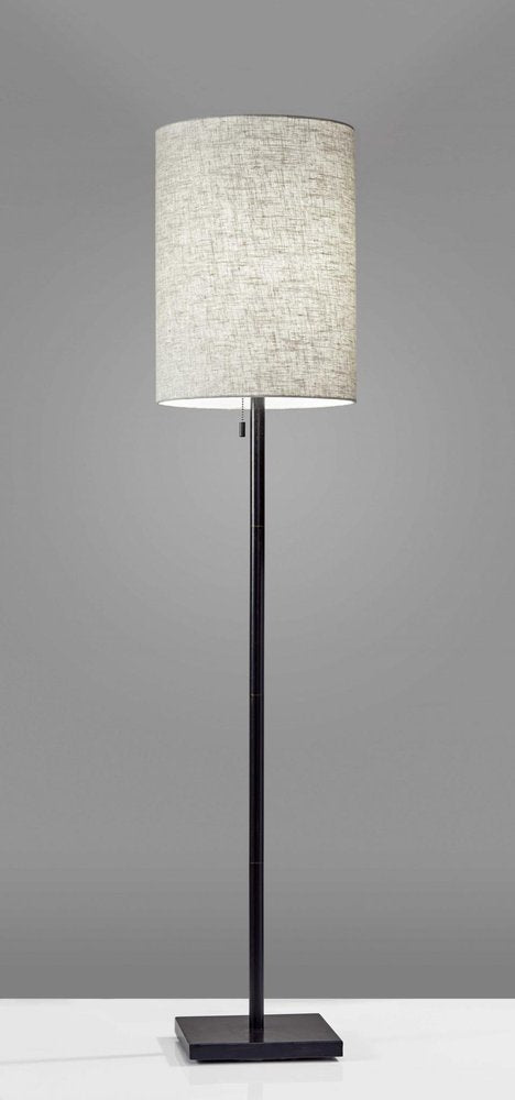 61" Brass Metal Floor Lamp With White Fabric Cylinder Shade