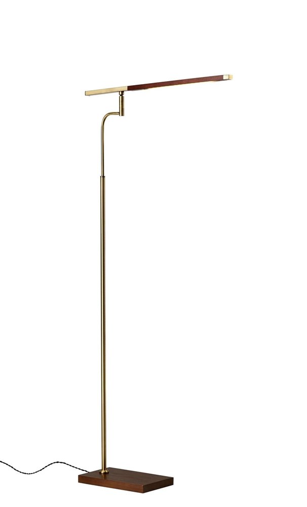 63" Brown LED Task Floor Lamp With Brass