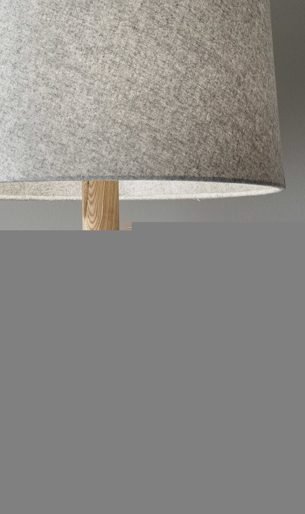 59" Natural Solid Wood Tripod Floor Lamp With Gray Fabric Empire Shade