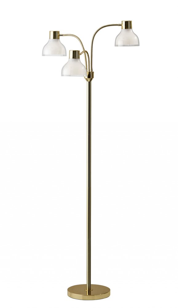 69" Silver Three Light Tree Floor Lamp With White Plastic Bowl Shade