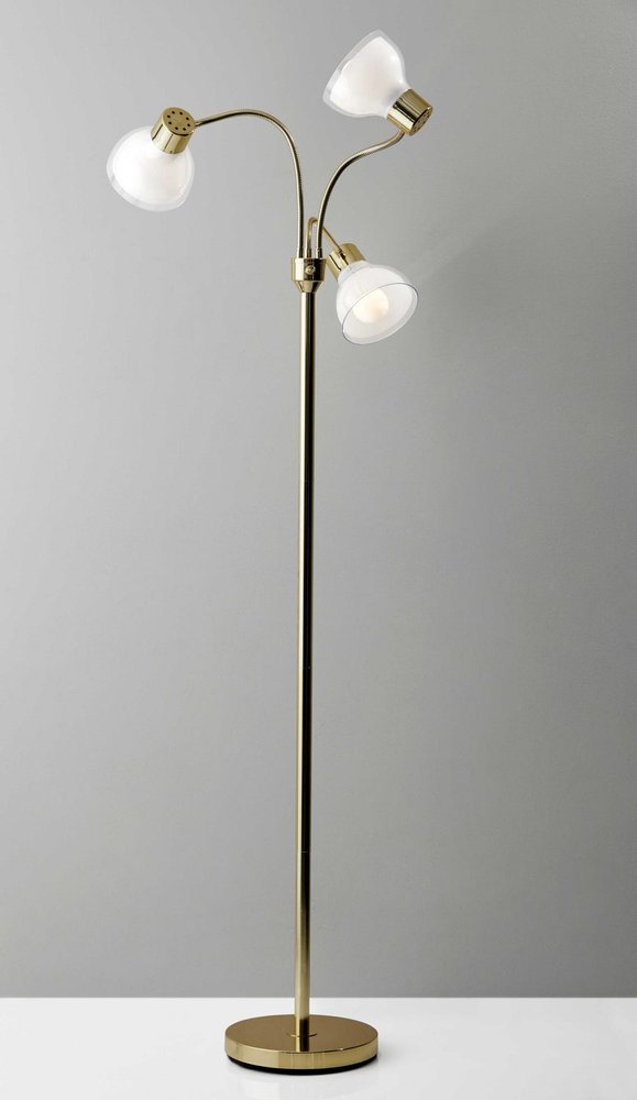 69" Gold Three Light Tree Floor Lamp With Clear Plastic Bowl Shade