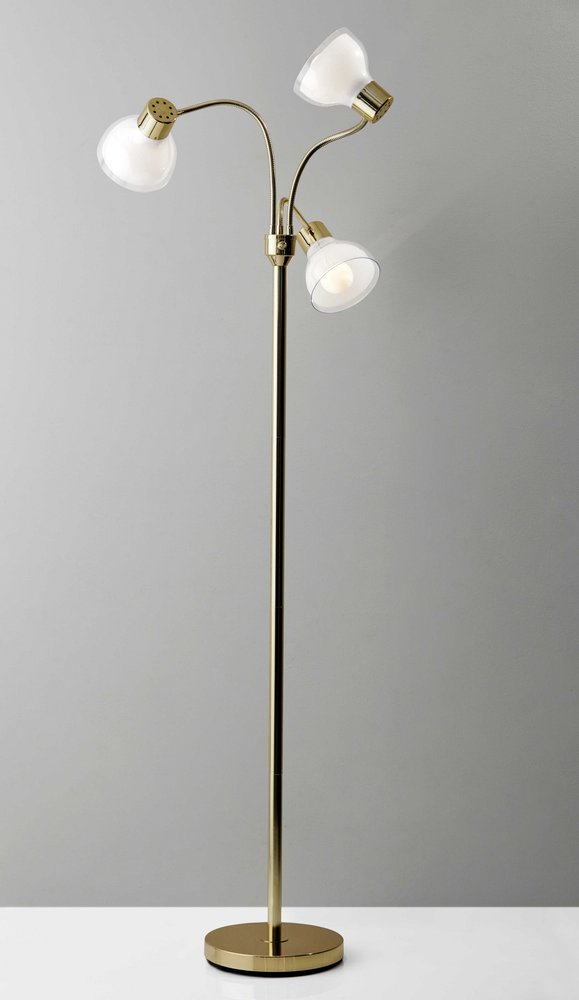 69" Silver Three Light Tree Floor Lamp With White Plastic Bowl Shade