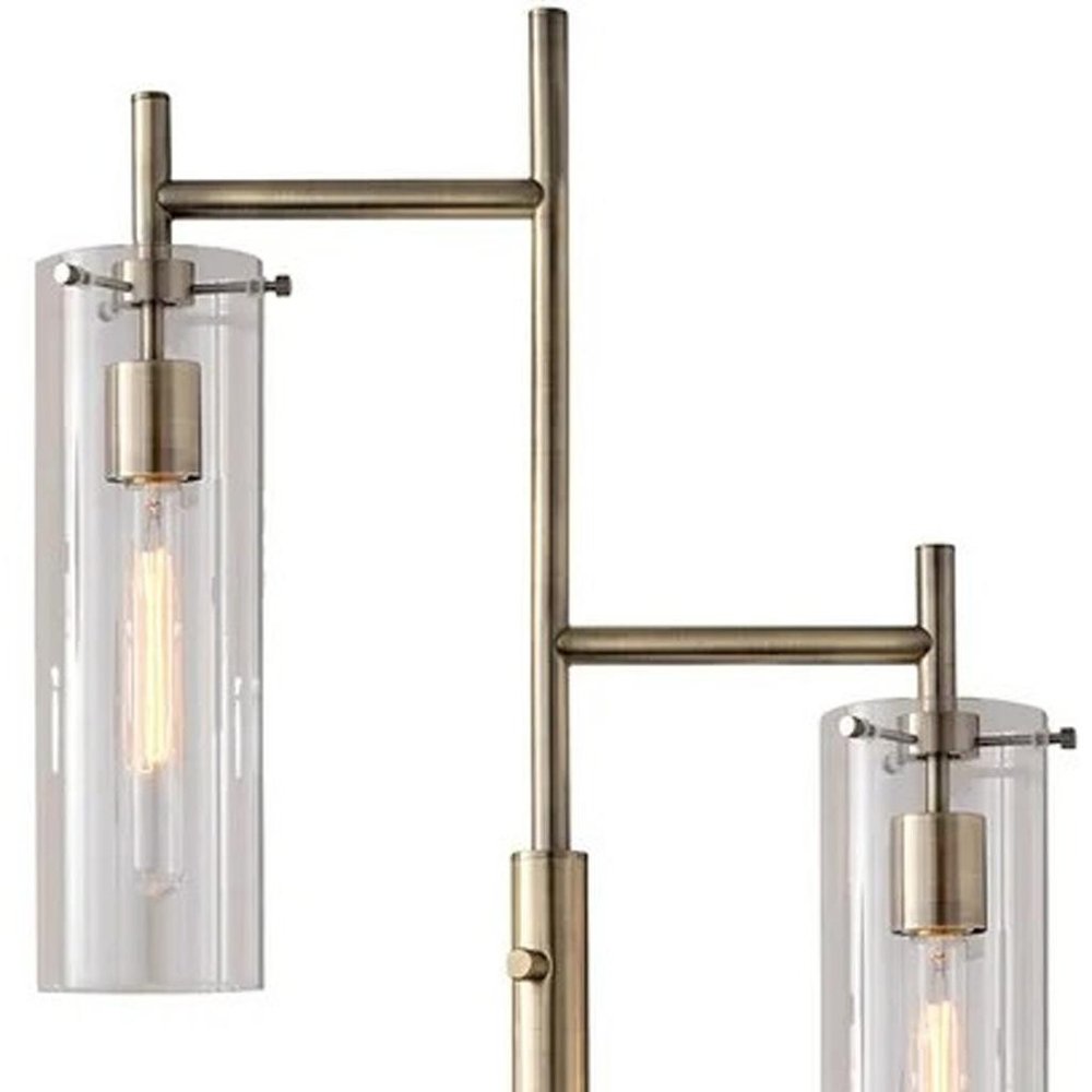 64" Brass Two Light Novelty Floor Lamp With Clear Glass Drum Shade