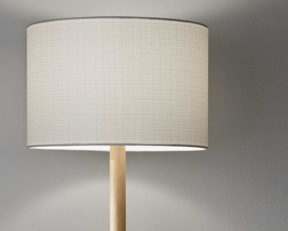 59" Natural Solid Wood Floor Lamp With White Linen Drum Shade