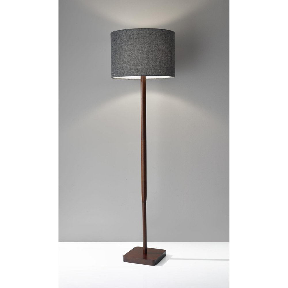 59" Natural Solid Wood Floor Lamp With White Linen Drum Shade