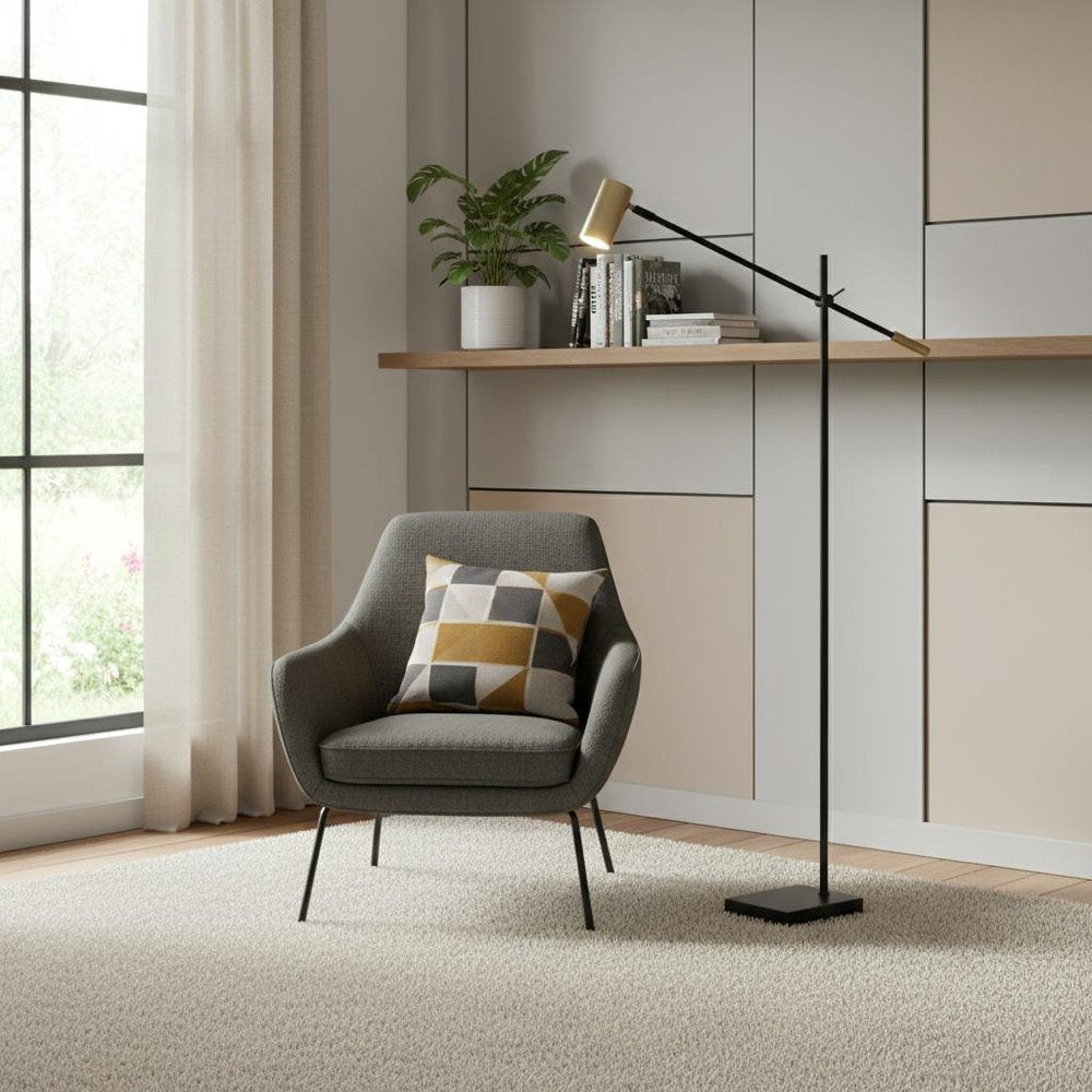 63" Silver LED Task Floor Lamp With Silver Metal Drum Shade