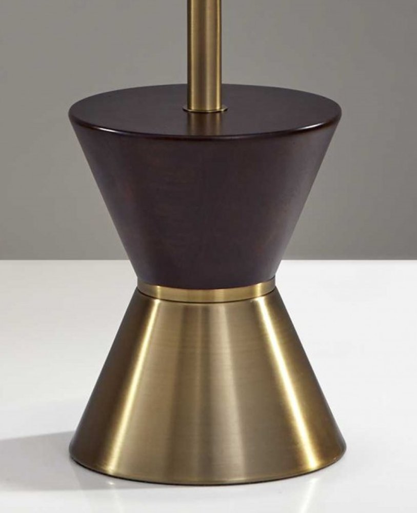 59" Brass Column With Beige Fabric Shade