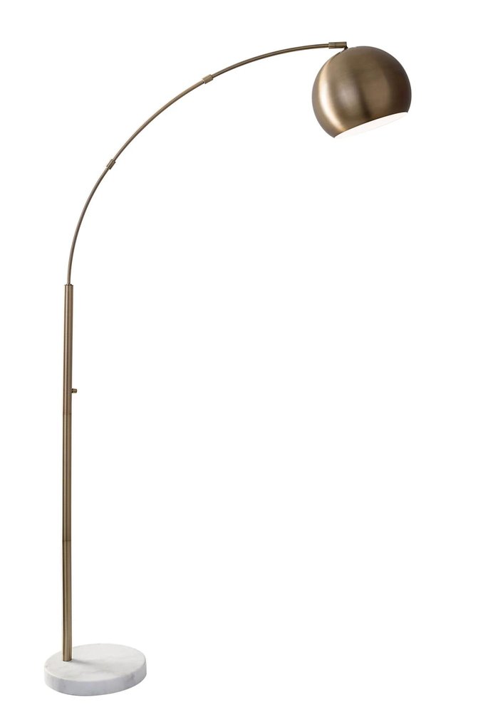 78" Brass Metal Arc Floor Lamp With Brass Metal Bowl Shade