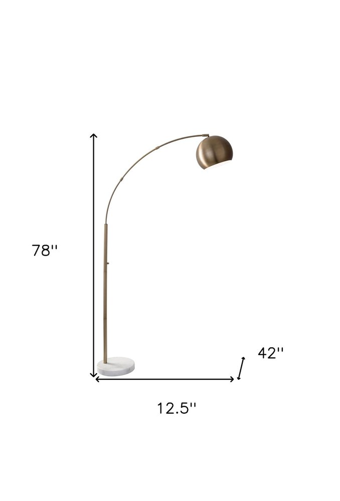 78" Brass Metal Arc Floor Lamp With Brass Metal Bowl Shade